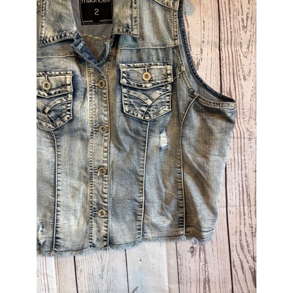 Maurices Distressed Stylish Pocket Stone Washed Button Denim Vest Plus Size 2XL - Picture 5 of 9